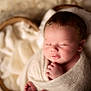 newborn, baby, sleeping, swaddled, blanket, basket, infant, portrait, closeup, soft_light, peaceful, cute, hand, face, head, toes, bedding, cozy, shallow_depth_of_field, studio