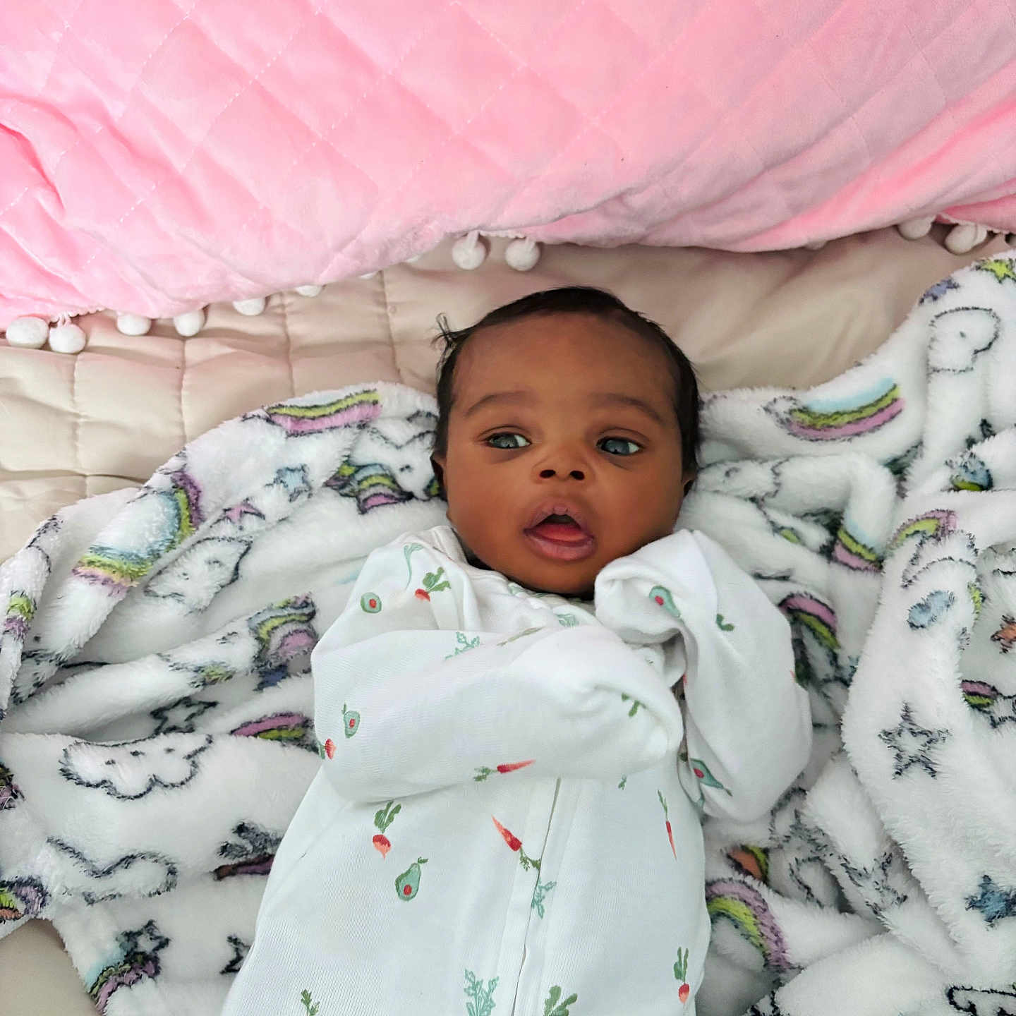 Karsyn joined the competition — help win amazing prizes! baby, bed, bedroom, blanket, couch, cradle, crib, cushion, face, furniture, head, homedecor, indoors, infantbed, newborn, person, photography, portrait, quilt, room