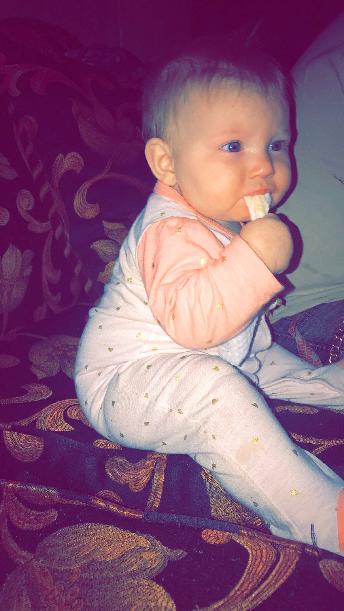 Chaya joined the competition — help win amazing prizes! baby, baby_toddler_clothing, cheek, child, comfort, facial_expression, flash_photography, flooring, fun, hairstyle, happy, iris, lip, nose, person, pink, purple, skin, smile, standing