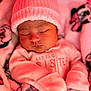 Jaslyn Cloe joined the competition — help win amazing prizes! baby, newborn, sleeping, pink, hat, beanie, blanket, onesie, infant, closed_eyes, portrait, soft_texture, cozy, bundle, sleepwear, face, cheeks, hands, cotton, peaceful