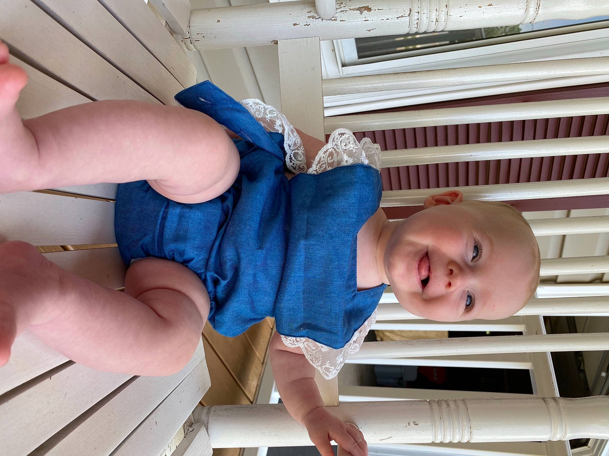 Faye is registered to the contest to win money with this photo: baby, child, finger, furniture, hand, leg, person, product, thumb, toddler