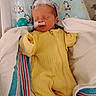 Wyatt joined the competition — help win amazing prizes! newborn, baby, hospital, blanket, medical_tubes, yellow_onesie, sleeping, infant, pediatric_care, crib, cozy, cute, face, child, healthcare, soft_texture, patterned_blanket, peaceful, wrapped, indoor