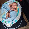 Wyatt is registered to the contest to win money with this photo: baby, infant, smile, blanket, baby_rocker, floor, wood_floor, bottle, blue_blanket, indoor, happy, child, clothing, comfort, baby_toy, seat, cushion, person, face, relaxation