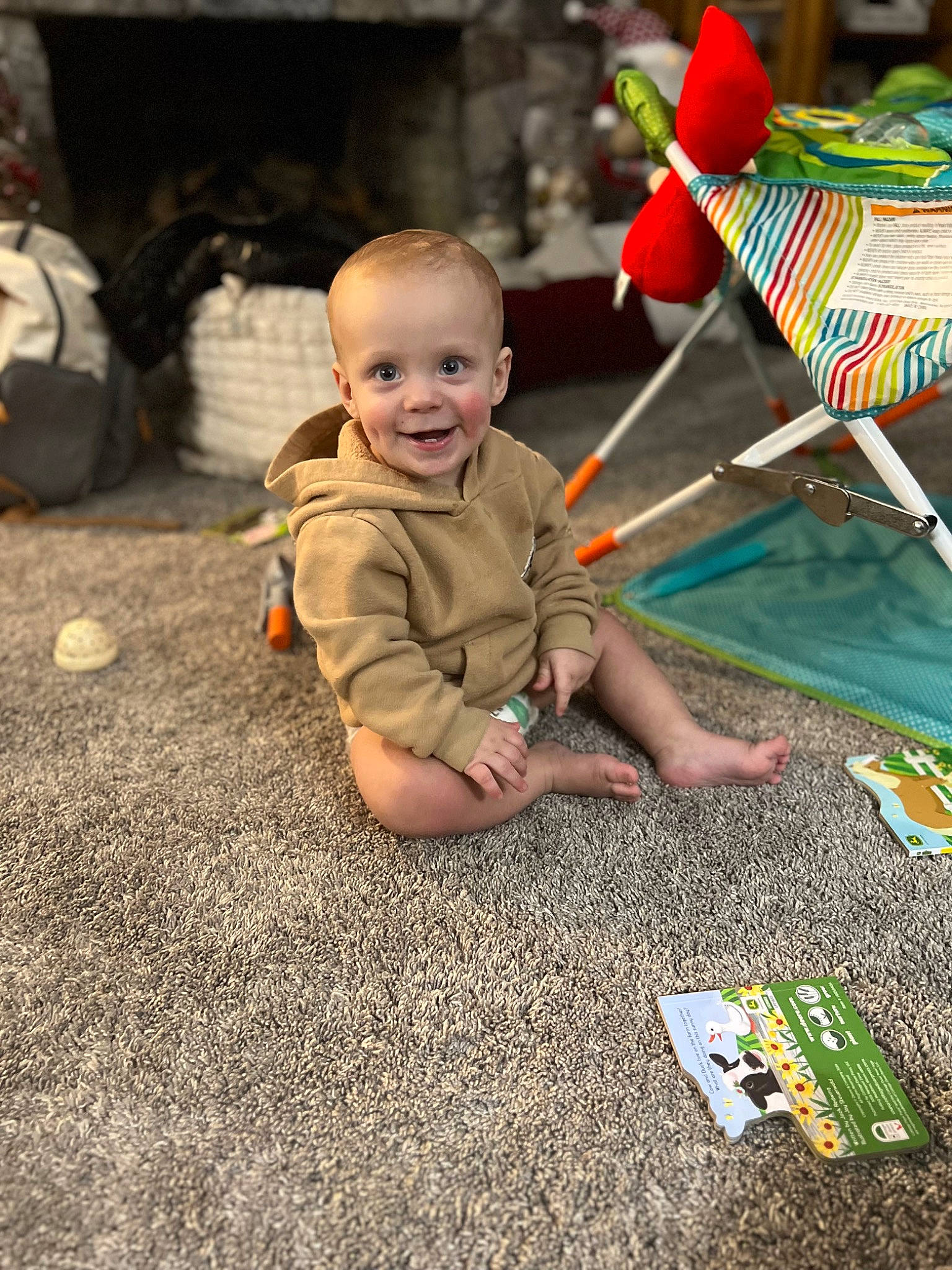 Jaylon joined the competition — help win amazing prizes! baby, child, city, flooring, fun, grass, happy, holiday, joy, leisure, person, play, sitting, smile, soil, toddler, toy_vehicle, vacation, visual_arts, wood