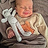 Maël participe au concours pour gagner de l'argent avec cette photo : newborn, baby, smiling, blanket, stuffed_toy, bunny, cozy, sleeping, child, infant, cute, soft, comfortable, clothing, toddler, portrait, indoor, hand, face, expression