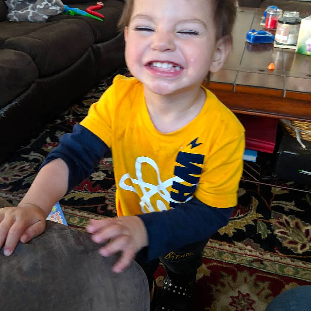 Draxton joined the competition — help win amazing prizes! child, facial_expression, joy, person, play, smile, t_shirt, toddler