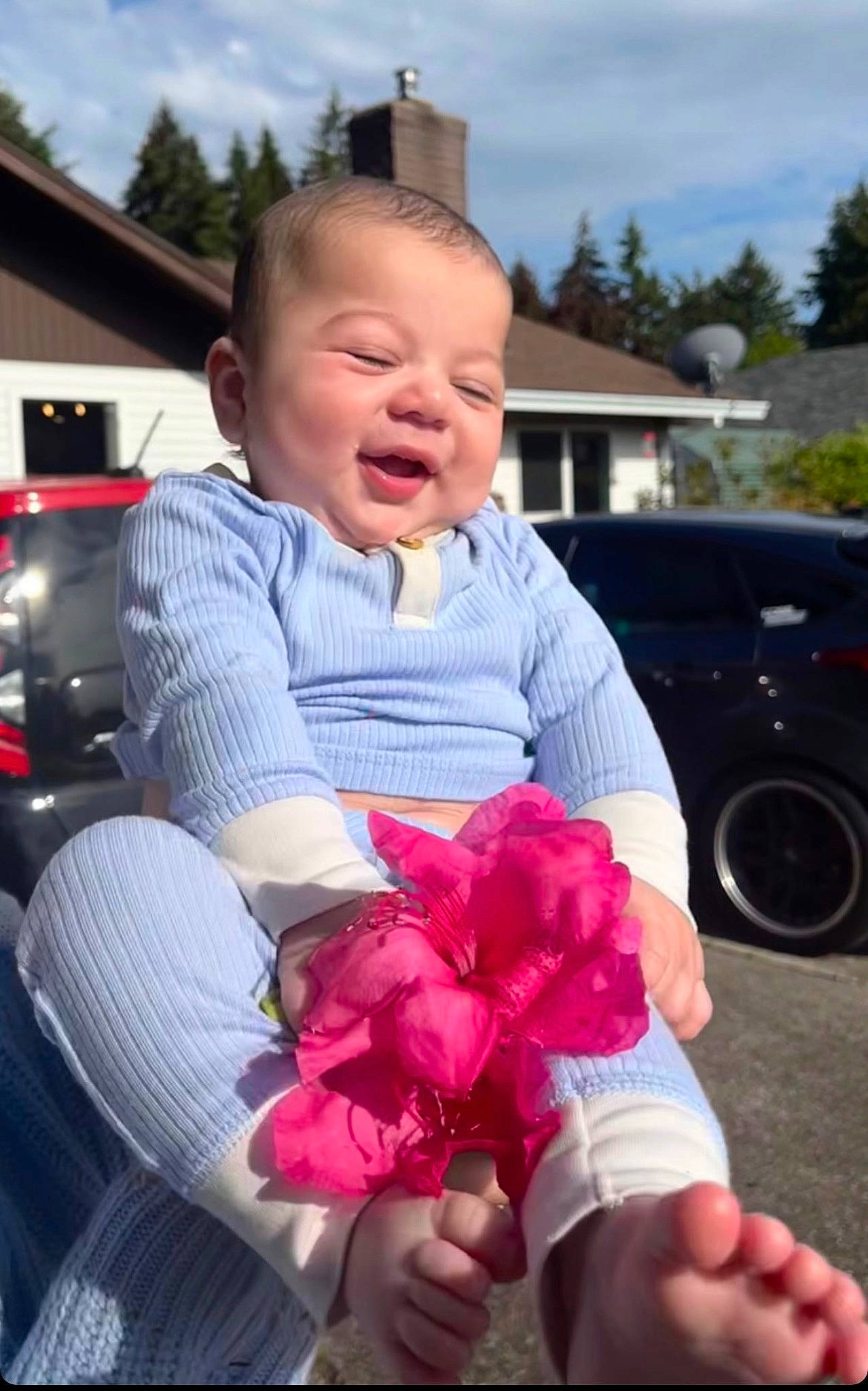 Landon joined the competition — help win amazing prizes! baby, cloud, cool, face, finger, flower, fun, grass, happy, lap, person, pink, plant, rose, skin, sky, t_shirt, tire, toddler, tree