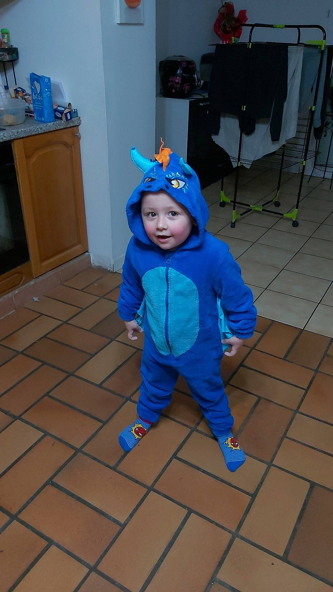 Léo a rejoint le concours — aidez-le/la à gagner de superbes lots ! baby_toddler_clothing, blue, cabinetry, child, costume, cupboard, electric_blue, floor, flooring, fun, grass, hardwood, headwear, home_appliance, kitchen_appliance, person, personal_protective_equipment, play, room, toddler