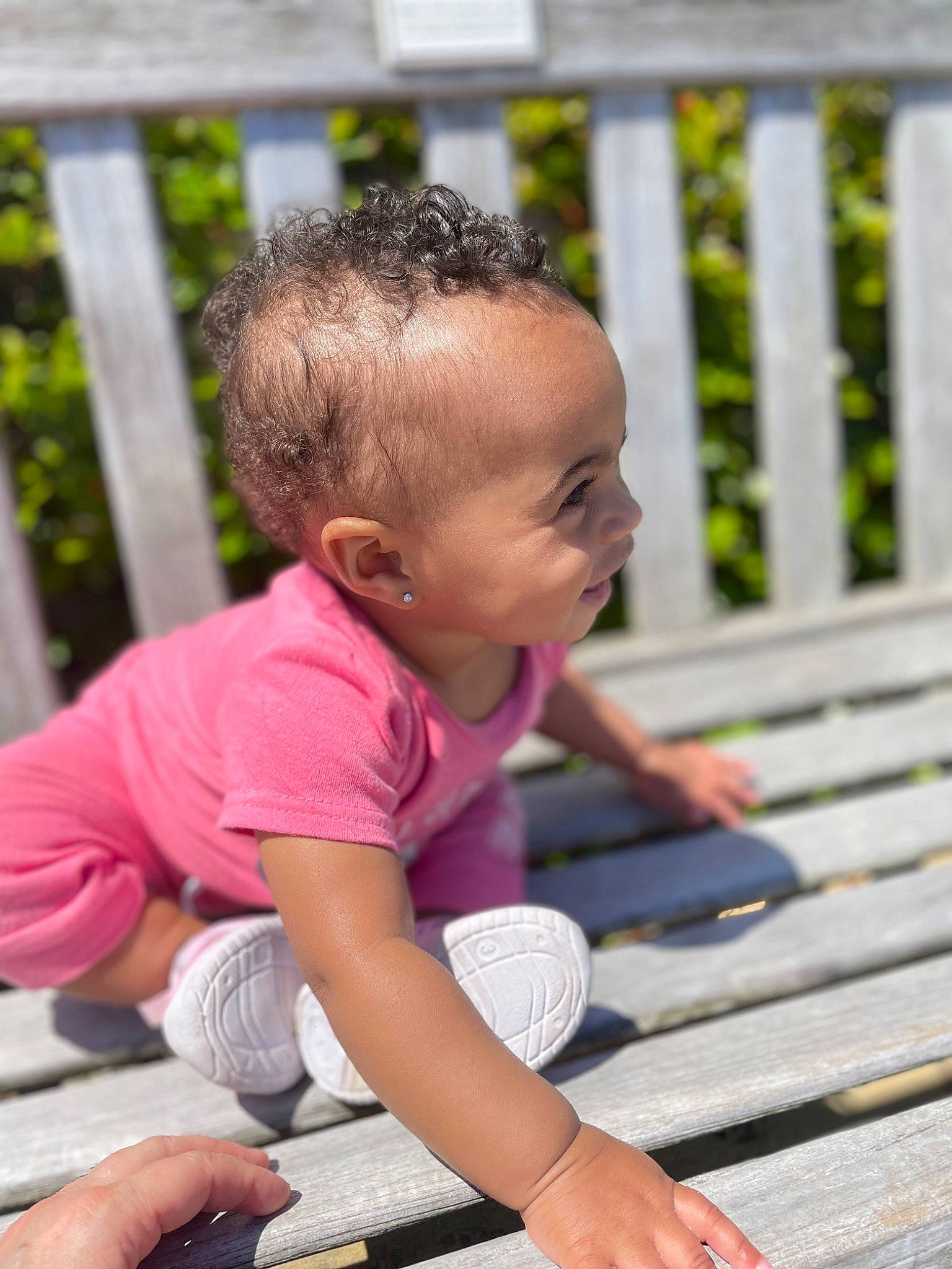 Cienna joined the competition — help win amazing prizes! baby, baby_toddler_clothing, child, crawling, face, fence, flooring, foot, fun, grass, happy, leisure, person, plant, play, recreation, sitting, smile, t_shirt, toddler