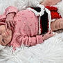 baby, infant, christmas, holiday, red_hat, knitwear, blanket, white_fur, cute, festive, sleepwear, newborn, child, lying_down, cozy, cute_expression, hand, foot, portrait, indoors