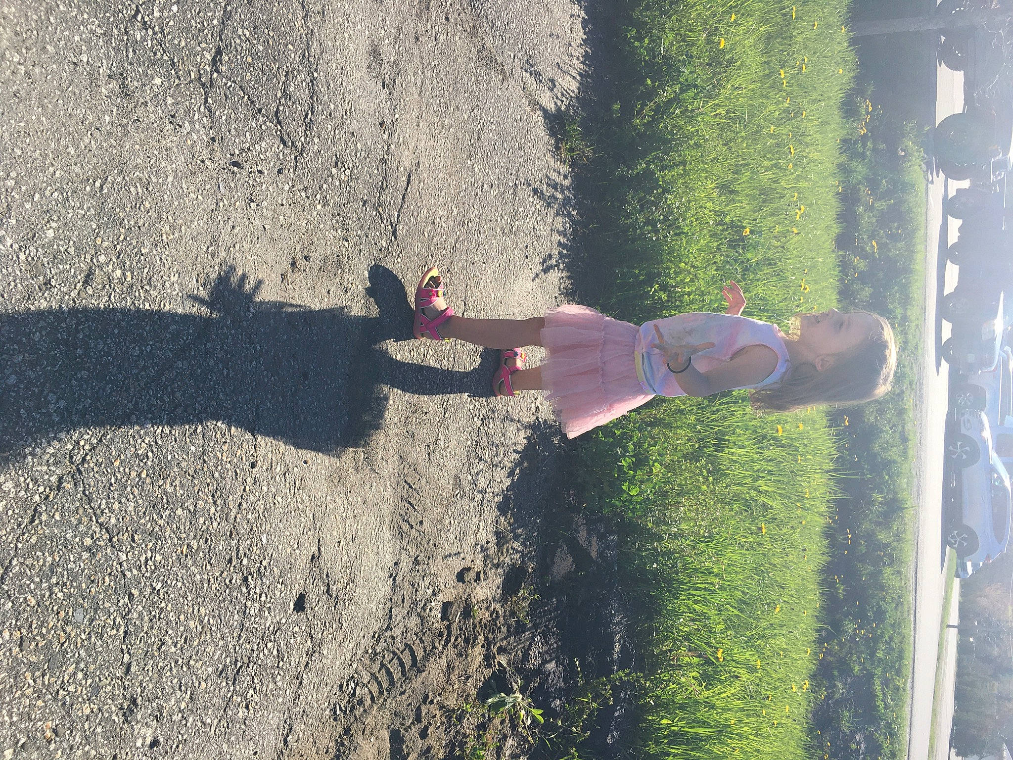 Hailee is registered to the contest to win money with this photo: footwear, grass, hand, line, person, plant, road, shadow, shoe, tree