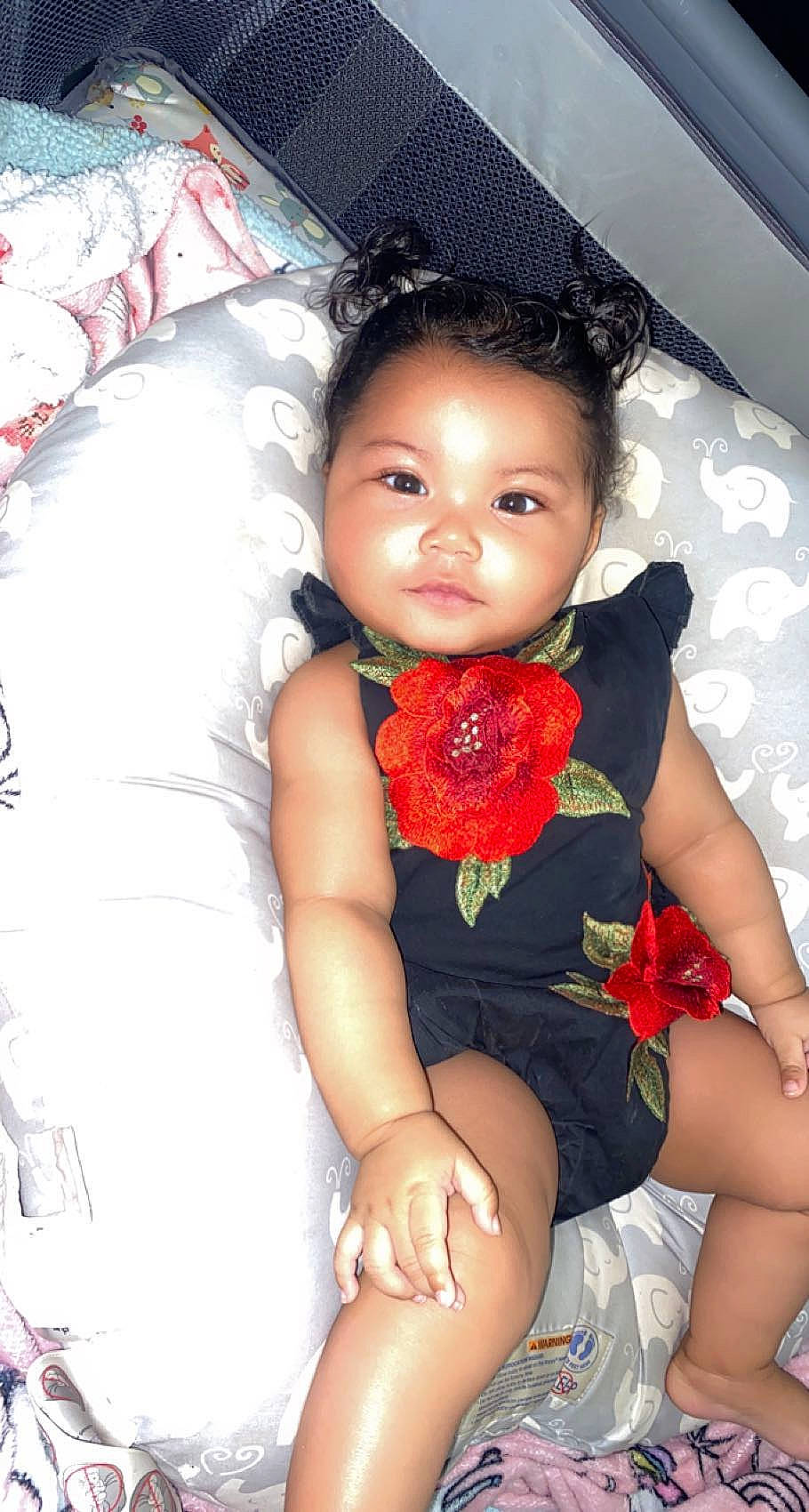 Masani is registered to the contest to win money with this photo: baby_toddler_clothing, cheek, dress, eye, face, facial_expression, flash_photography, flower, hair, happy, lip, mouth, muscle, neck, organ, person, shoulder, skin, textile, thigh