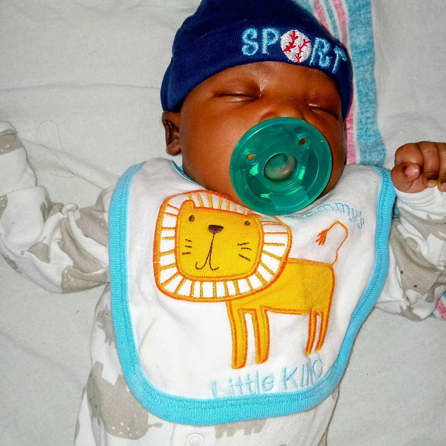Jerzey joined the competition — help win amazing prizes! baby, bib, blanket, child, closeup, cute, hat, infant, lion, onesie, pacifier, peaceful, portrait, resting, sleeping, sleepwear, soft, striped, wearing, young