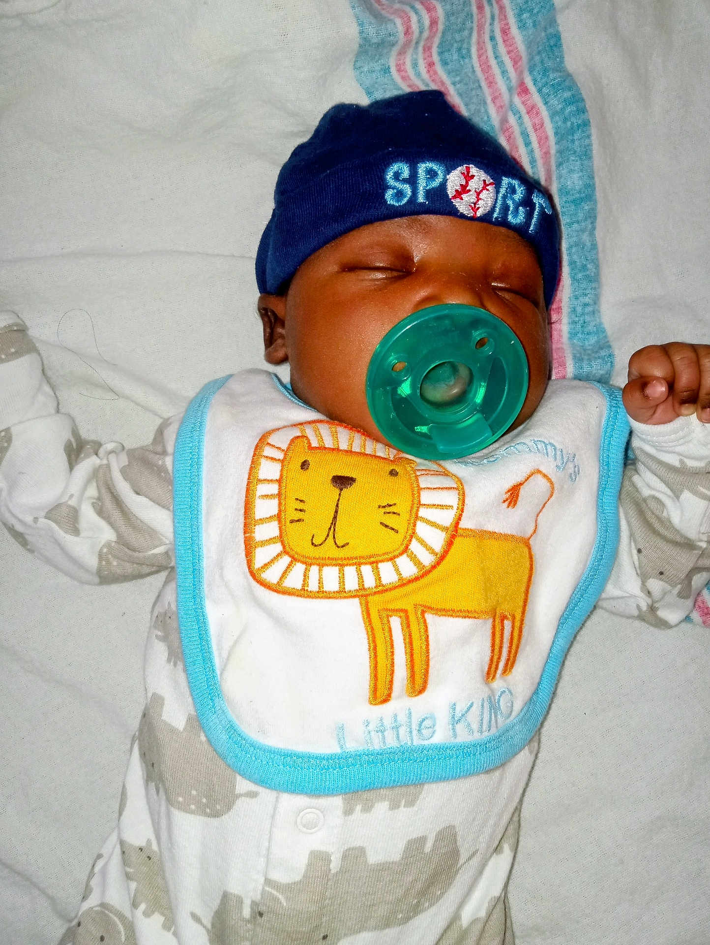 Jerzey joined the competition — help win amazing prizes! baby, bib, blanket, child, closeup, cute, hat, infant, lion, onesie, pacifier, peaceful, portrait, resting, sleeping, sleepwear, soft, striped, wearing, young
