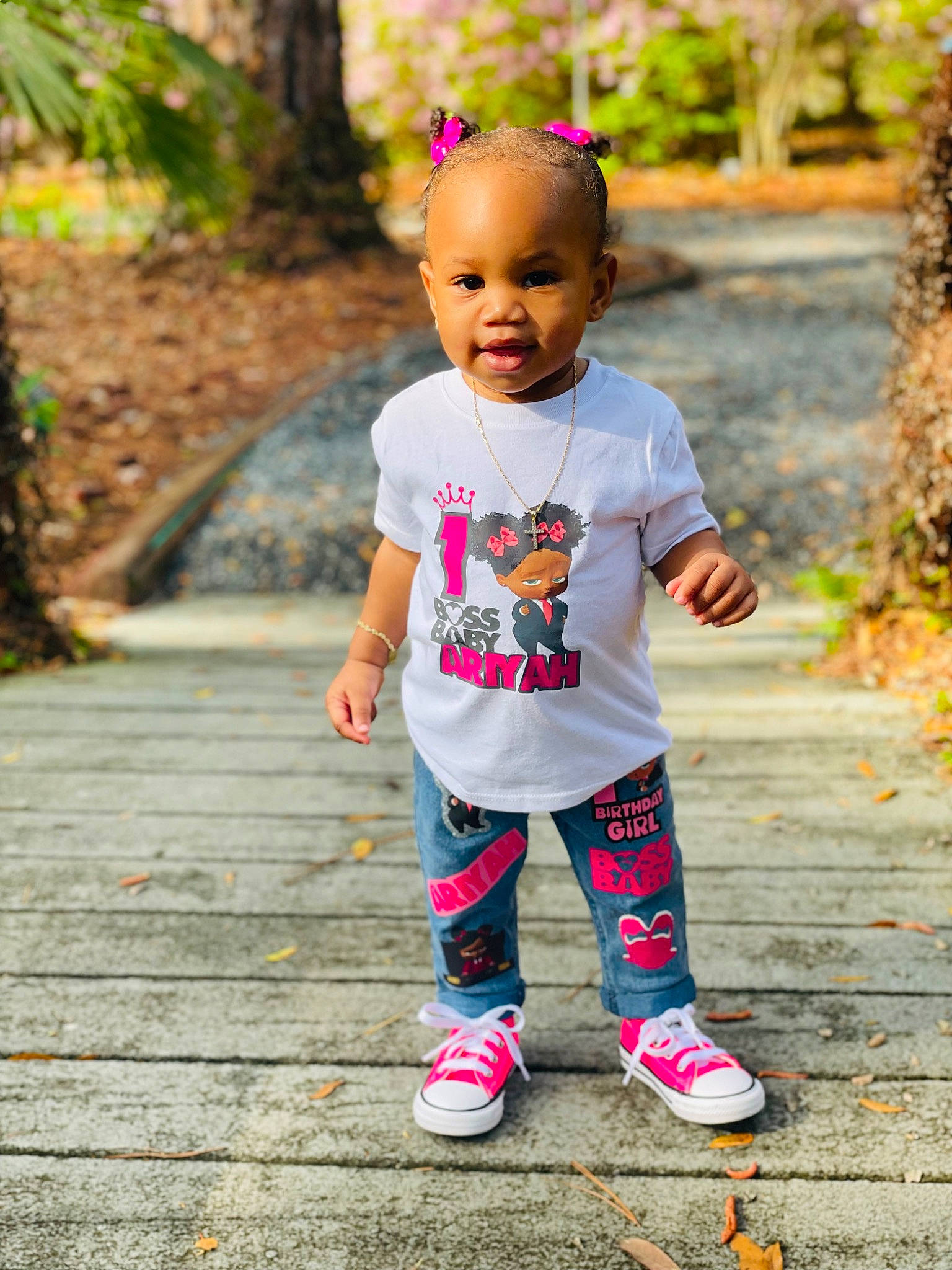 Ariyah joined the competition — help win amazing prizes! baby, baby_toddler_clothing, child, grass, happy, leaf, leisure, magenta, pattern, people_in_nature, person, pink, plant, purple, sleeve, smile, summer, tints_and_shades, toddler, tree