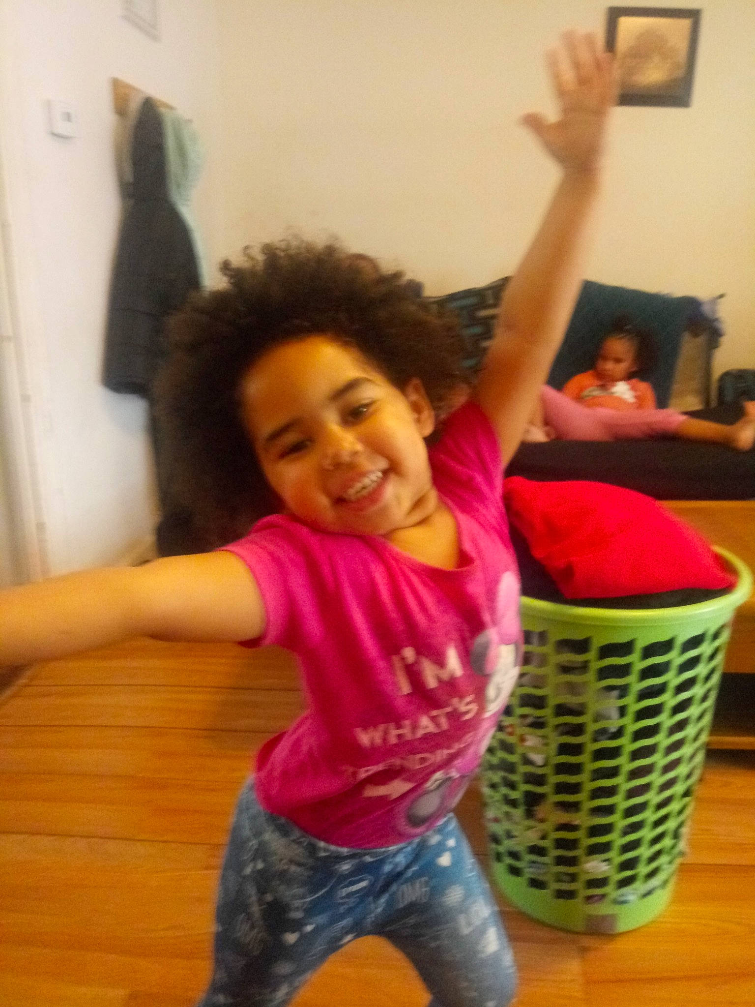 Anna joined the competition — help win amazing prizes! arm, child, dance, floor, fun, gesture, happy, joy, leisure, person, pink, play, shoulder, smile, toddler