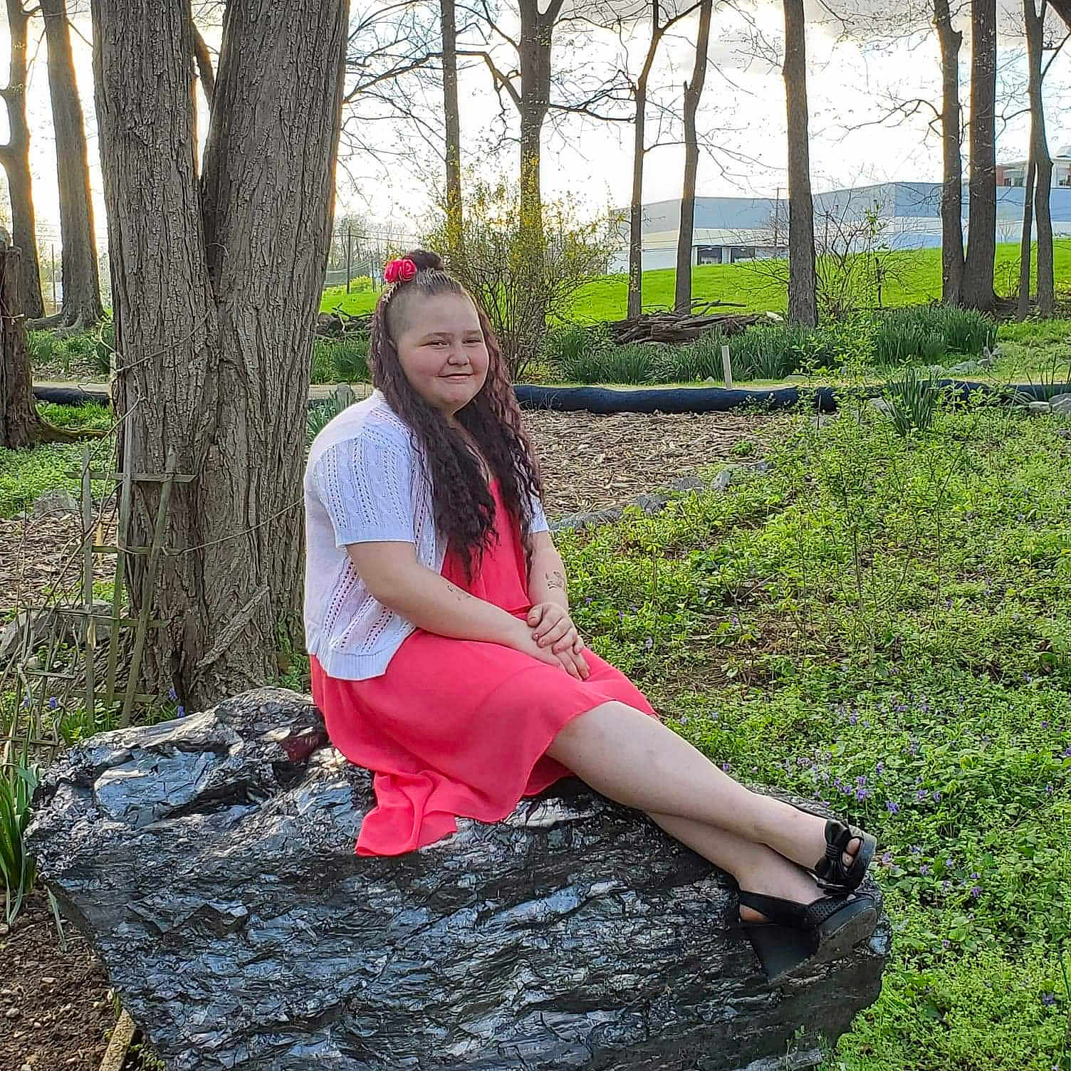Akilliana joined the competition — help win amazing prizes! beauty, botany, branch, dress, grass, green, joy, lady, leaf, leg, long_hair, people_in_nature, person, photo_shoot, photography, pink, plant, red, sitting, spring