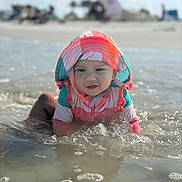 Zoe Paredes joined the competition — help win amazing prizes! baby, beach, child, childhood, fun, happy, nature, ocean, outdoor, playing, sand, splashing, summer, sun_hat, sunny, swimsuit, toddler, vacation, water, waves