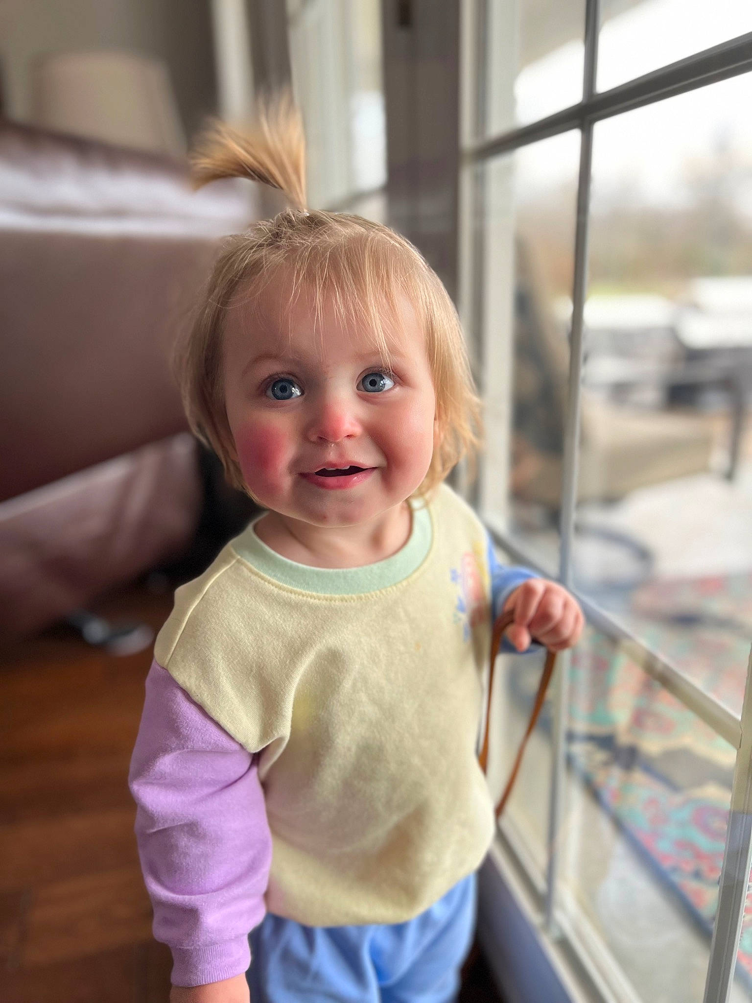 Palmer is registered to the contest to win money with this photo: baby, baby_toddler_clothing, blond, cheek, child, electric_blue, eye, face, fun, hair, hairstyle, happy, iris, joy, leisure, organ, person, skin, sleeve, smile