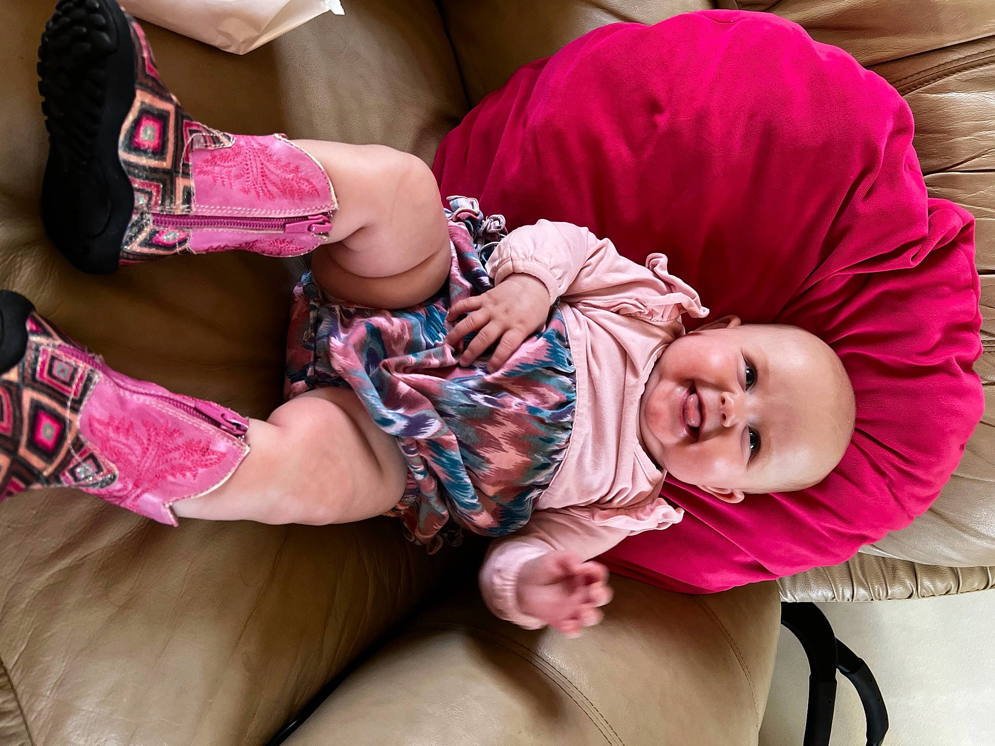 Laken joined the competition — help win amazing prizes! baby, baby_toddler_clothing, child, comfort, facial_expression, fun, glasses, happy, human_body, joint, knee, lap, leg, magenta, mouth, person, pink, purple, skin, thigh