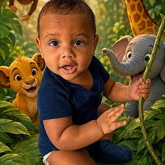 Richard joined the competition — help win amazing prizes! toddler, child, jungle, greenery, vine, monkey, giraffe, lion, elephant, cartoon_animals, outdoor, nature, smiling, cute, baby, portrait, playful, forest, leaf, adventure