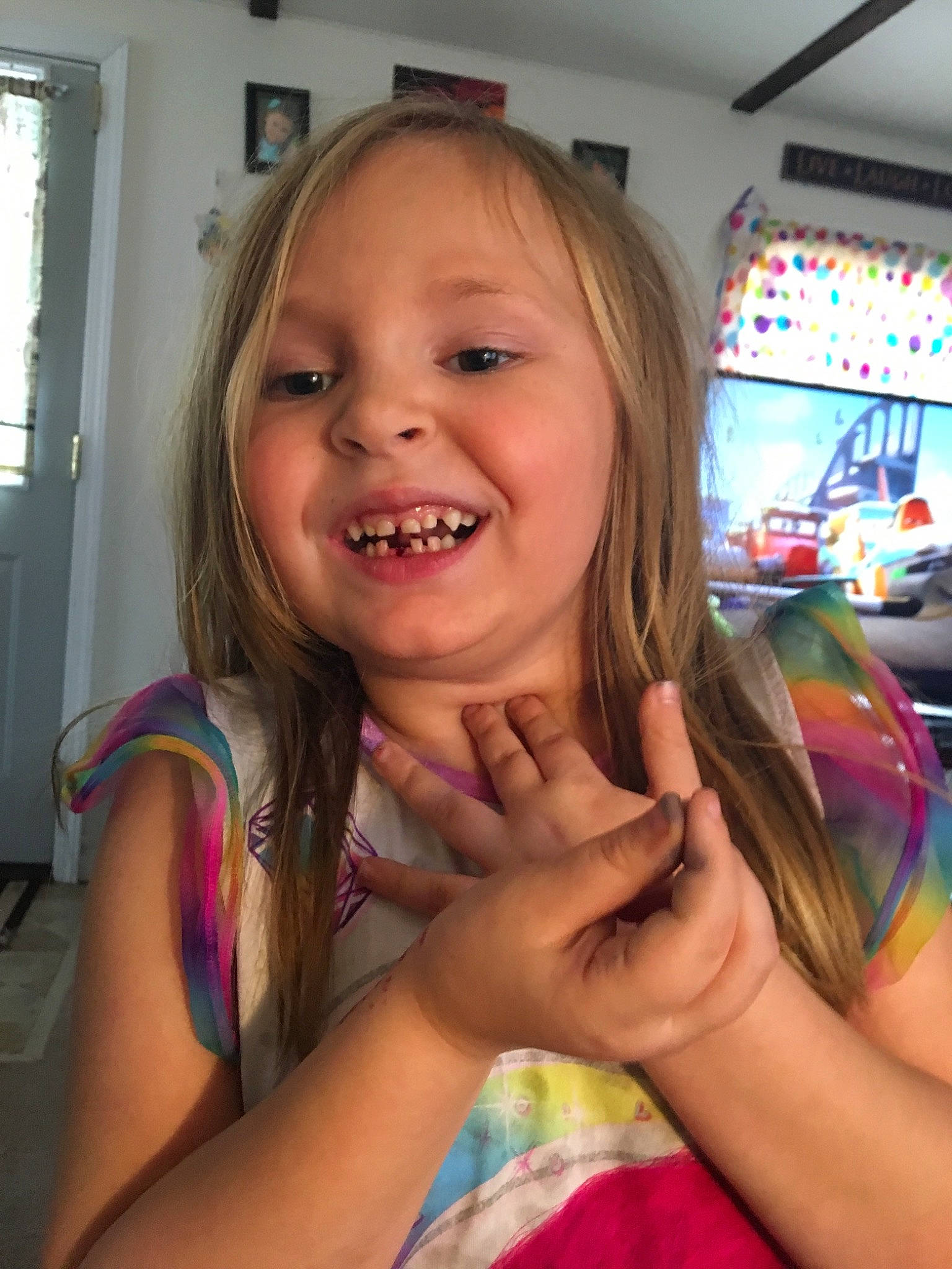 Gracelynn joined the competition — help win amazing prizes! blond, cheek, child, face, facial_expression, finger, fun, gesture, hair, head, iris, joy, laugh, long_hair, mouth, neck, nose, organ, person, skin
