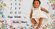 Ailyn is registered to the contest to win money with this photo: baby, infant, child, milestone_blanket, months, number_three, heart, pink_box, dress, headband, flowers, floral_pattern, butterflies, colorful, smiling, cute, lying_down, celebration, decorative, innocence