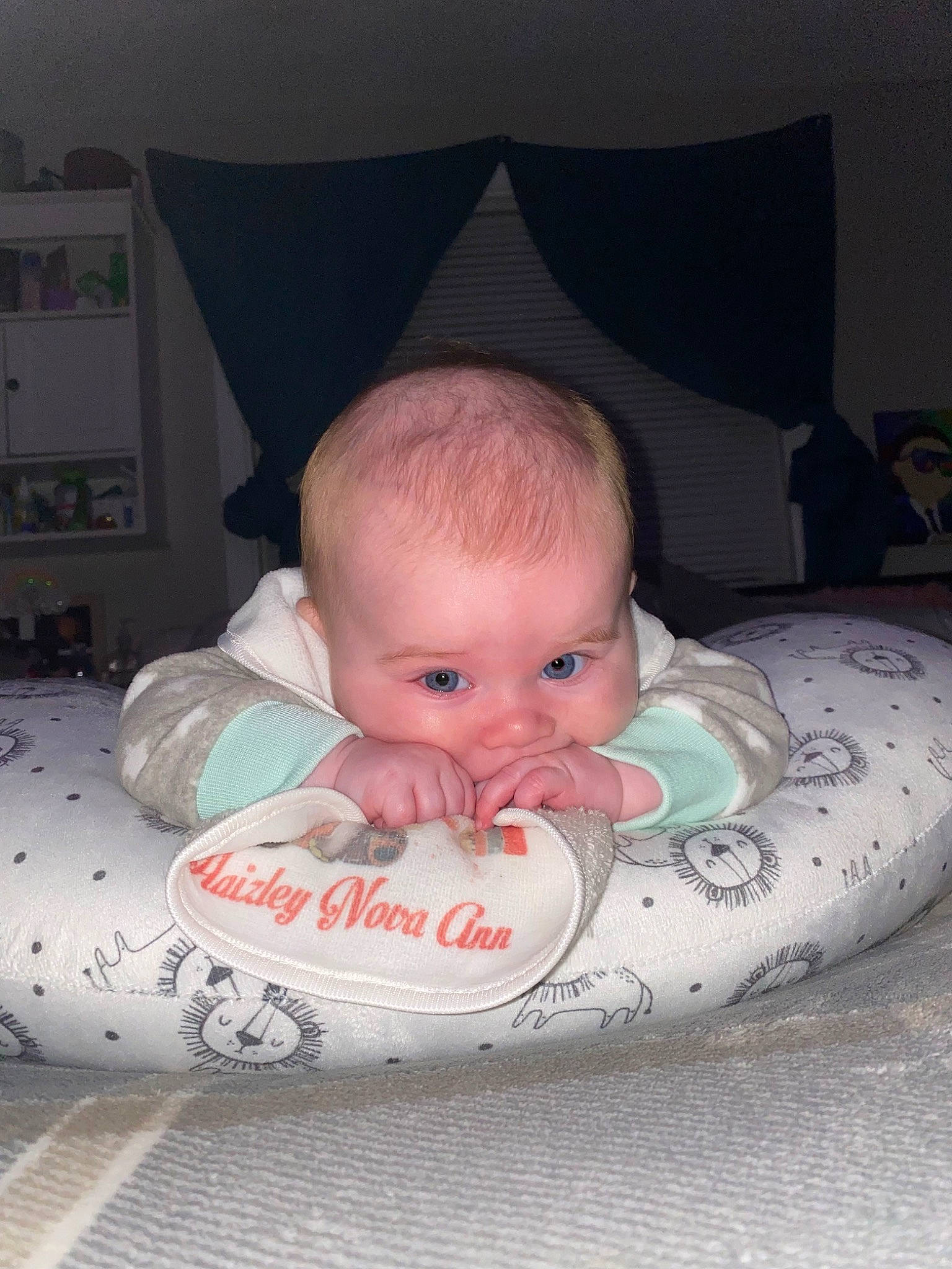 Haizley is registered to the contest to win money with this photo: baby, baby_products, baby_safety, baby_toddler_clothing, bathing, bib, carmine, cheek, child, comfort, flash_photography, flesh, linens, mouth, pattern, person, room, sitting, skin, textile