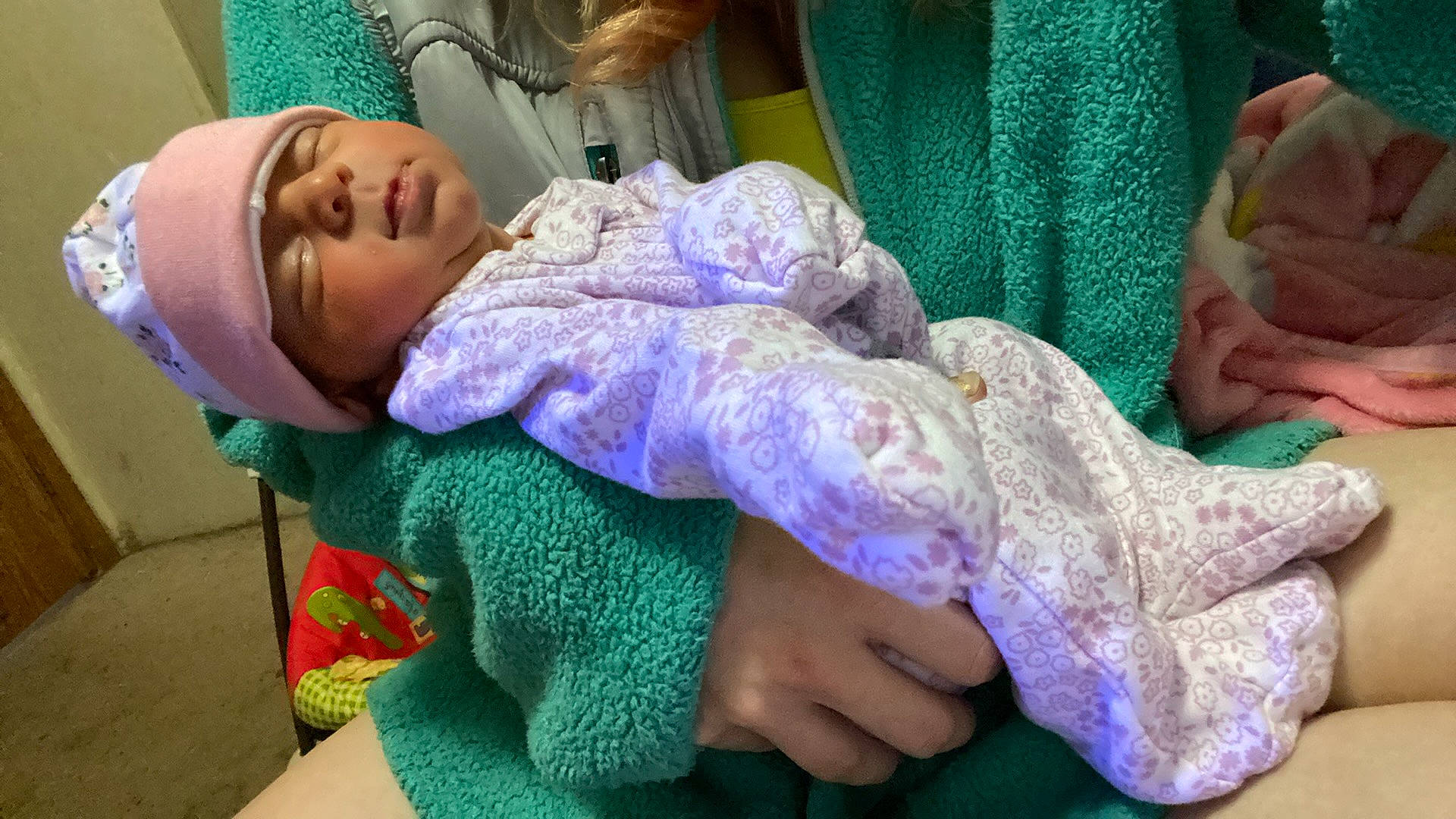 Jaxie Lynn joined the competition — help win amazing prizes! baby, baby_toddler_clothing, child, craft, creative_arts, electric_blue, finger, green, hand, headwear, medical_procedure, nail, pattern, person, purple, service, thread, thumb, toddler, wool
