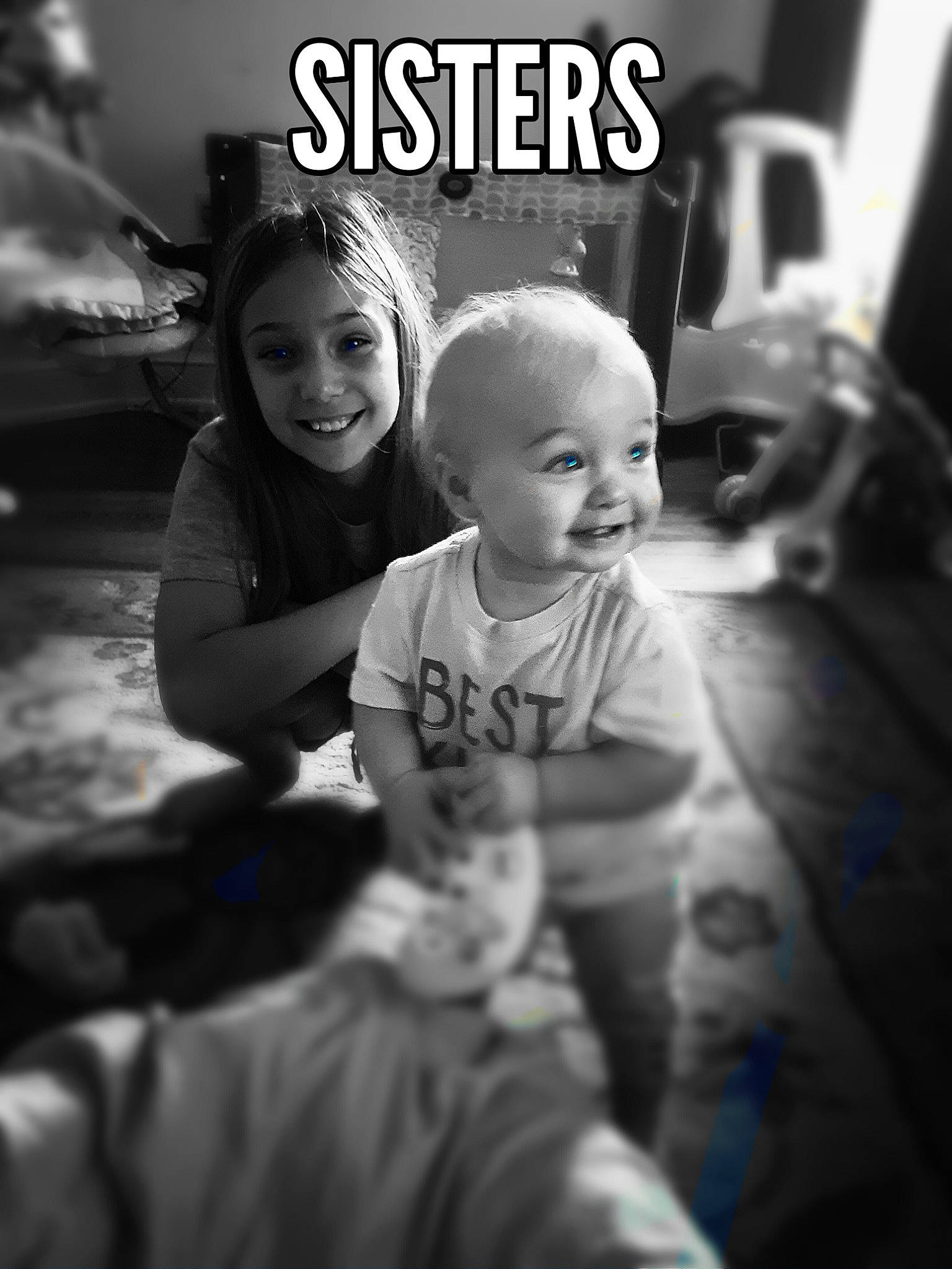 Emilee joined the competition — help win amazing prizes! adaptation, baby, black_and_white, child, cool, eye, font, happy, human, joy, monochrome, people, person, photo_caption, photograph, photography, sibling, sitting, smile, snapshot