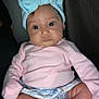 Nayeli is registered to the contest to win money with this photo: baby, infant, child, pink_clothing, blue_bow, headwear, sitting, legs, socks, cute, wide_eyes, indoor, portrait, chubby_cheeks, diaper, fashion, adorable, young, person, closeup