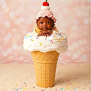 Janice is registered to the contest to win money with this photo: baby, cherry, child, crocheted_hat, cute, dessert, face, ice_cream, ice_cream_cone, infant, pastel_background, photography, pink, portrait, sitting, smiling, soft_lighting, sprinkles, studio, whipped_cream