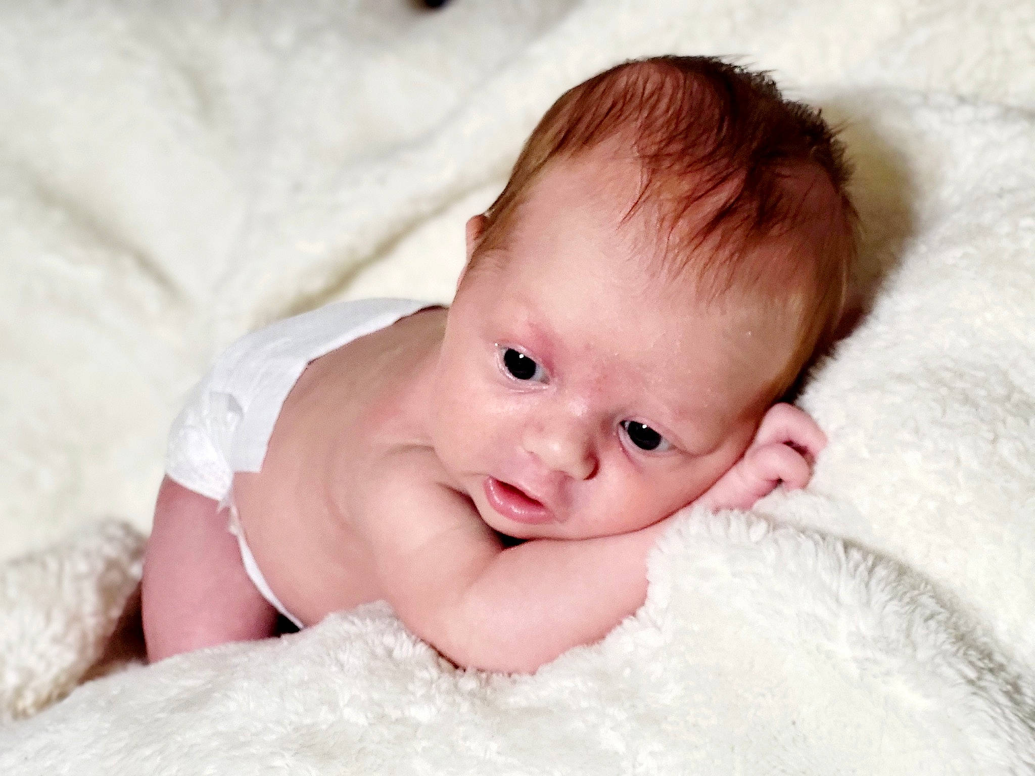 Dylan is registered to the contest to win money with this photo: baby, baby_making_funny_faces, baby_toddler_clothing, bedding, cheek, child, comfort, eye, eyelash, flash_photography, fur, happy, linens, nail, pattern, person, portrait, portrait_photography, sitting, skin