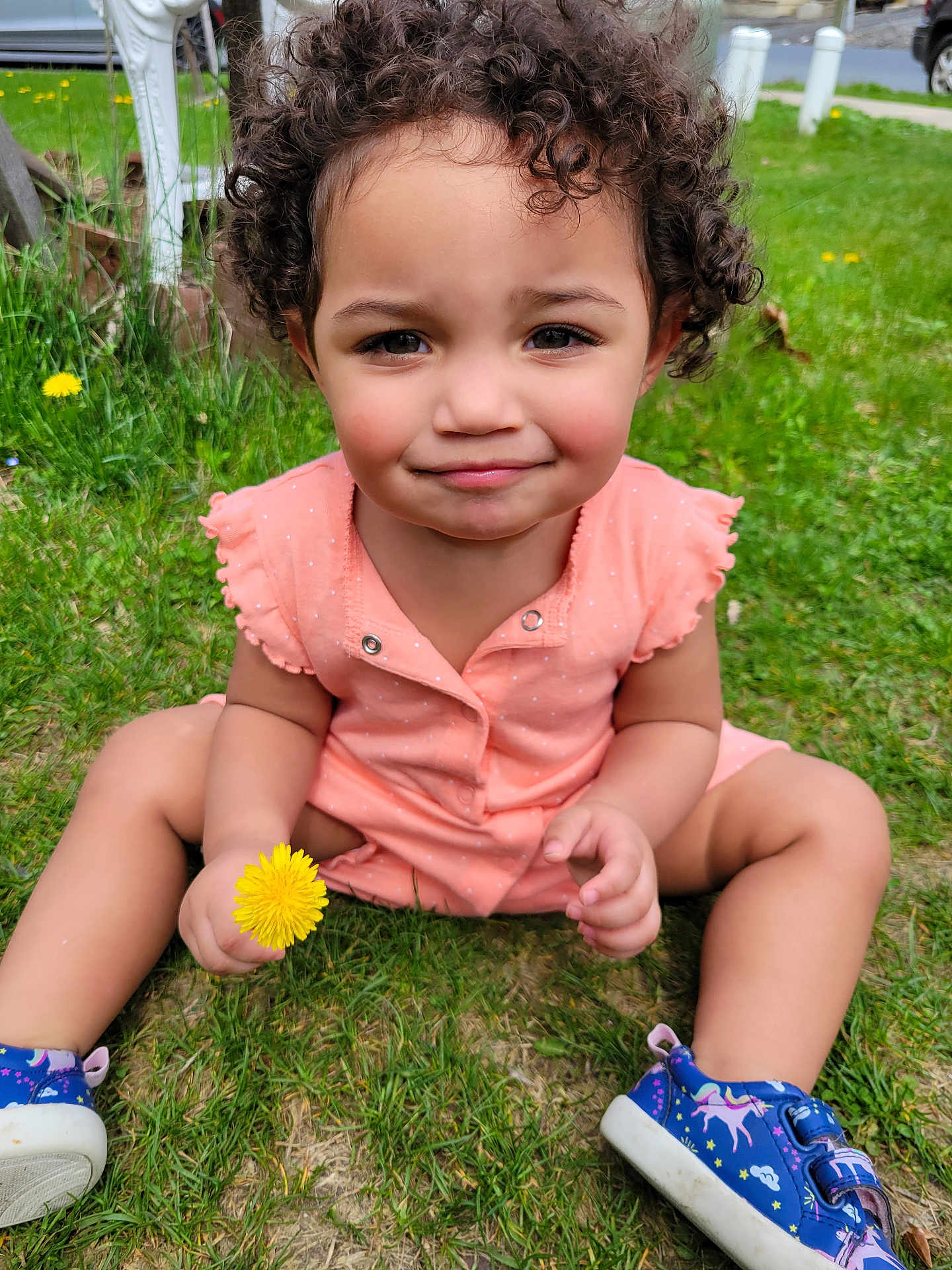Raina joined the competition — help win amazing prizes! car, child, clothing, daisy, face, female, flower, footwear, girl, grass, head, lawn, person, petal, photography, plant, portrait, shoe, sneaker, transportation