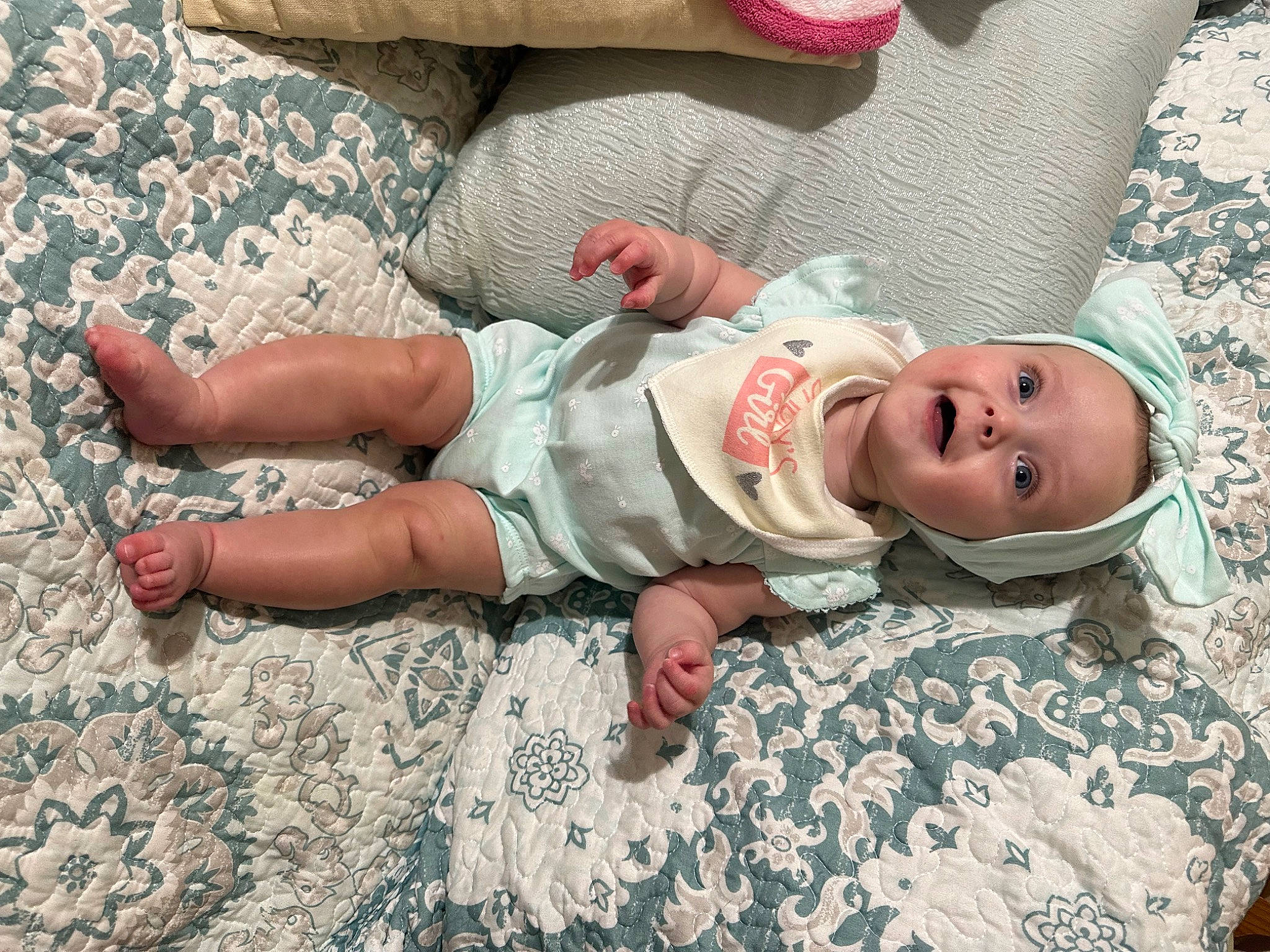 Tatum joined the competition — help win amazing prizes! baby, baby_products, baby_toddler_clothing, child, comfort, flooring, foot, fun, grass, happy, head, human_body, human_leg, linens, person, shorts, sitting, smile, thigh, toddler