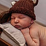 Walker joined the competition — help win amazing prizes! newborn, baby, sleeping, hat, knitted, brown, antlers, pillow, wooden_bed, soft, resting, cute, infant, skin, peaceful, closeup, indoors, child, portrait, cozy