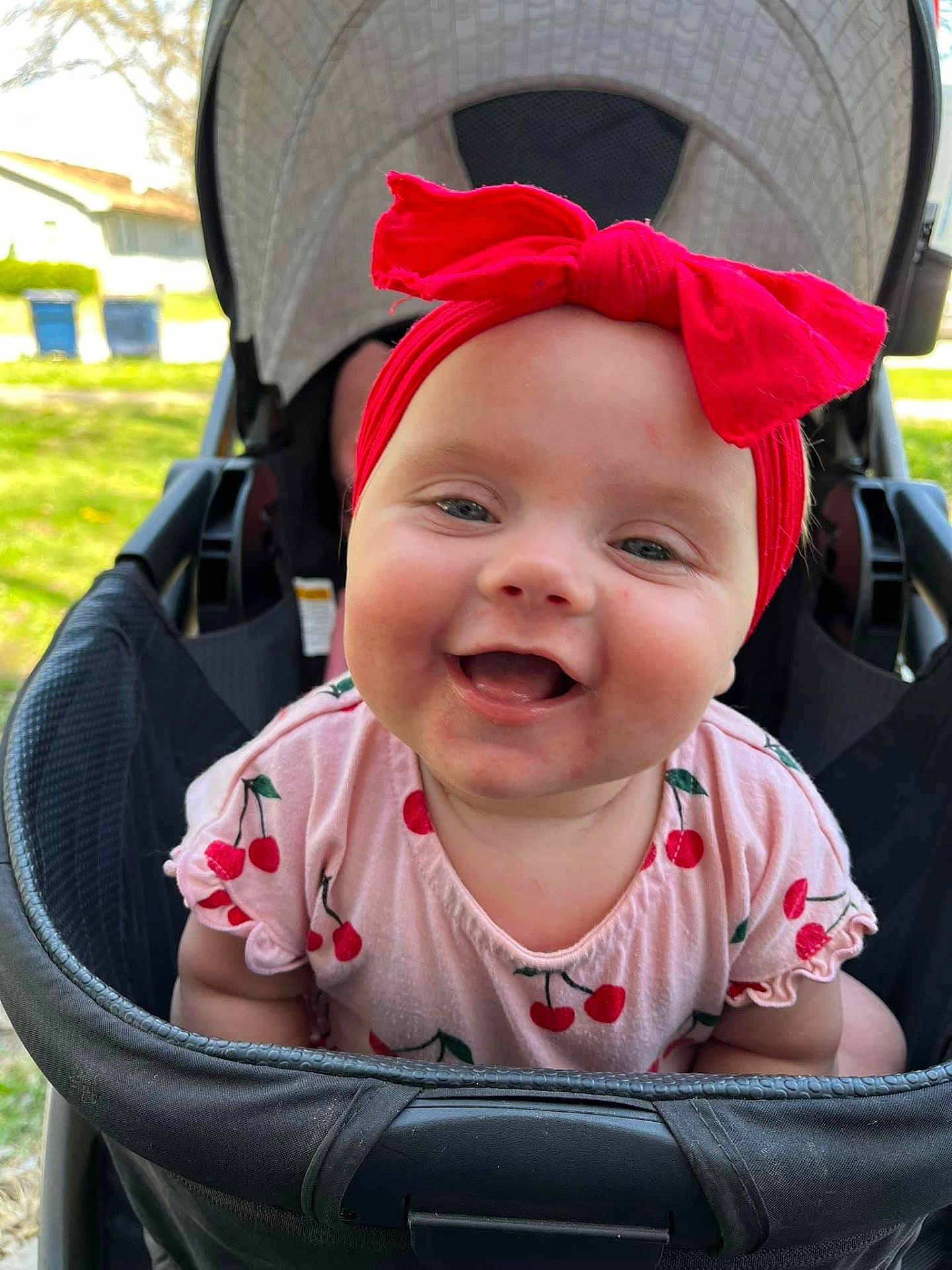 Sophia joined the competition — help win amazing prizes! accessories, architecture, baby, babylaughing, clothing, face, grass, happy, head, jewelry, laughing, necklace, person, photography, plant, portrait, smile, stroller, sunglasses, t_shirt