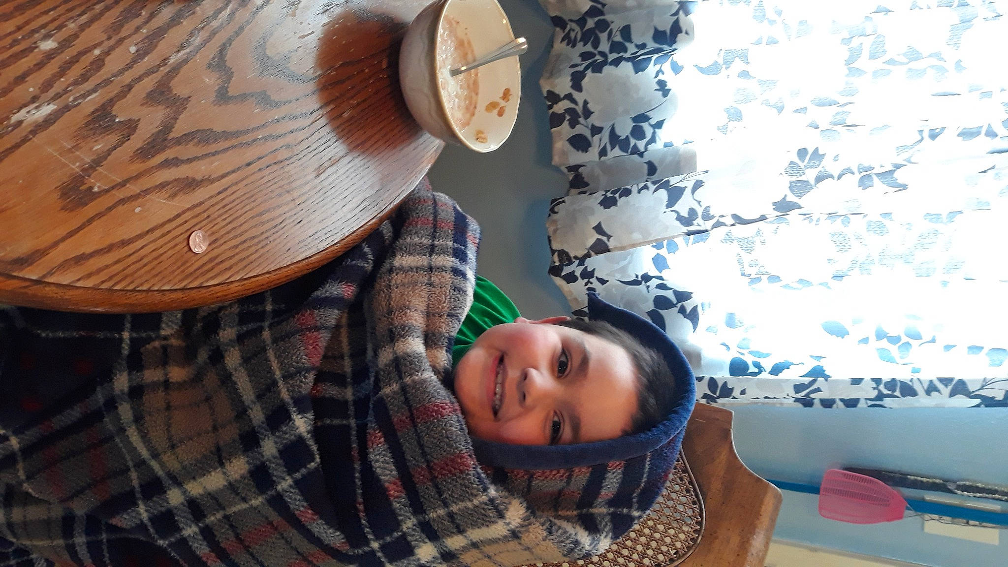 Elijah joined the competition — help win amazing prizes! circle, comfort, dishware, fashion_accessory, fedora, fun, happy, hat, joy, linens, pattern, person, plaid, plate, platter, room, smile, sun_hat, tableware, tartan