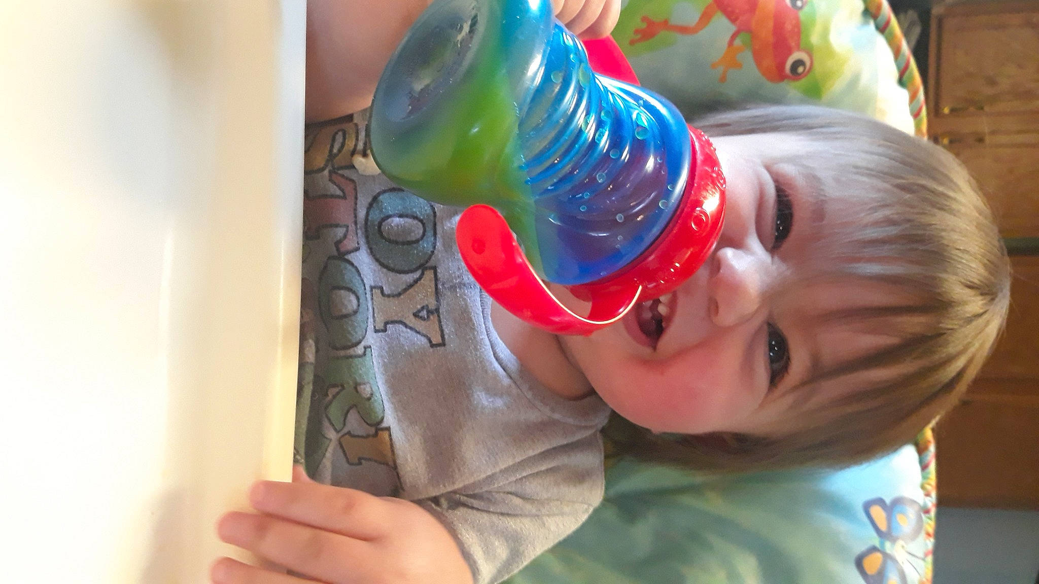 Mario joined the competition — help win amazing prizes! baby, baby_products, baby_toddler_clothing, baby_toys, child, drink, drinkware, electric_blue, finger, fun, hand, happy, leisure, person, plastic, plastic_bottle, play, room, smile, toddler