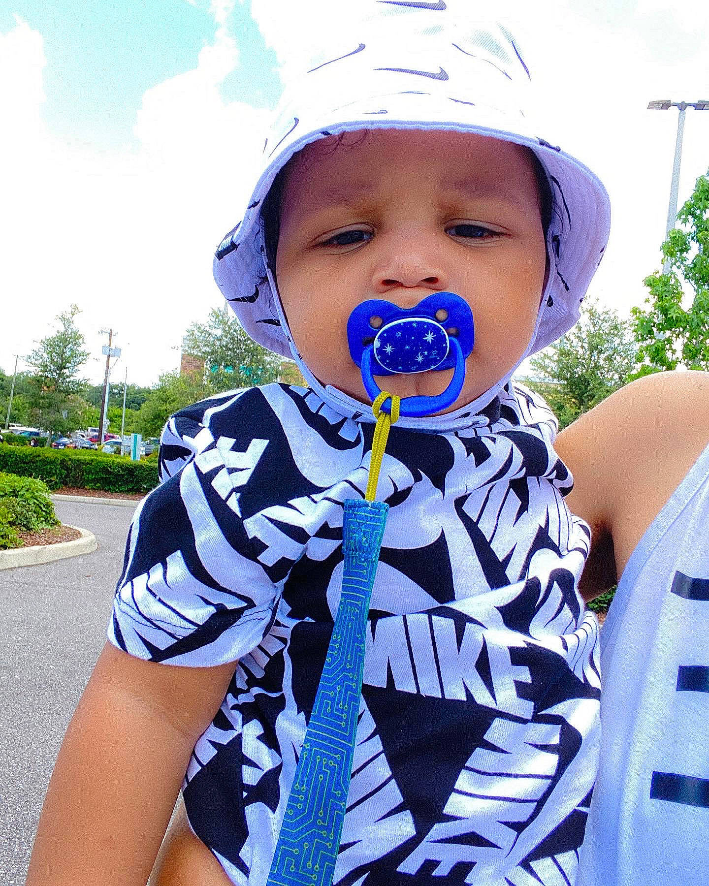 Nash joined the competition — help win amazing prizes! azure, baby_toddler_clothing, clothing, cloud, cool, electric_blue, facial_expression, grass, hairstyle, happy, hat, headgear, headwear, neck, person, plant, sky, sleeve, summer, t_shirt