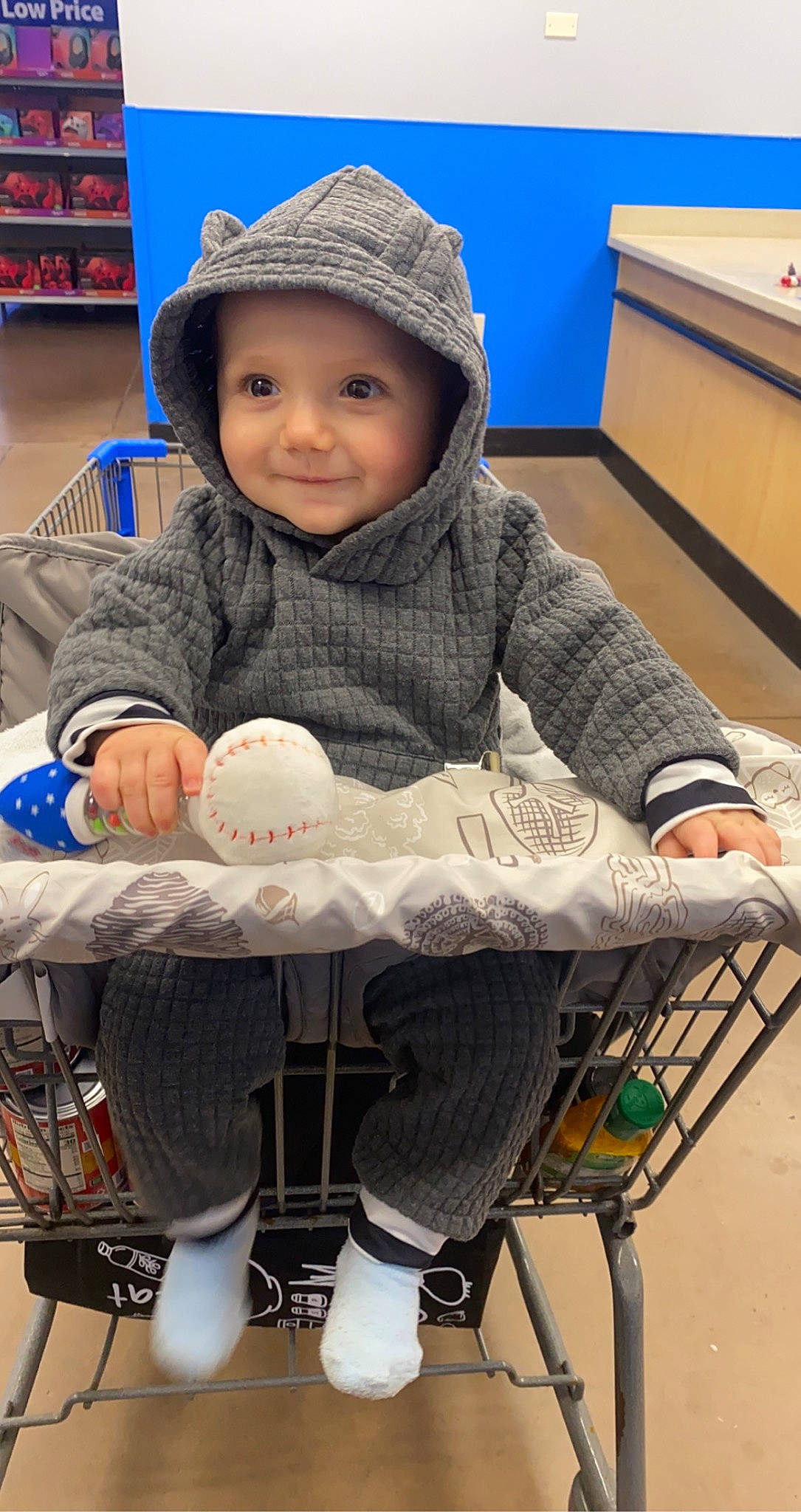 Koleson joined the competition — help win amazing prizes! baby, baby_toddler_clothing, blue, cheek, child, eye, face, facial_expression, headwear, joy, organ, people, person, photograph, product, shopping_cart, skin, sleeve, smile, tire