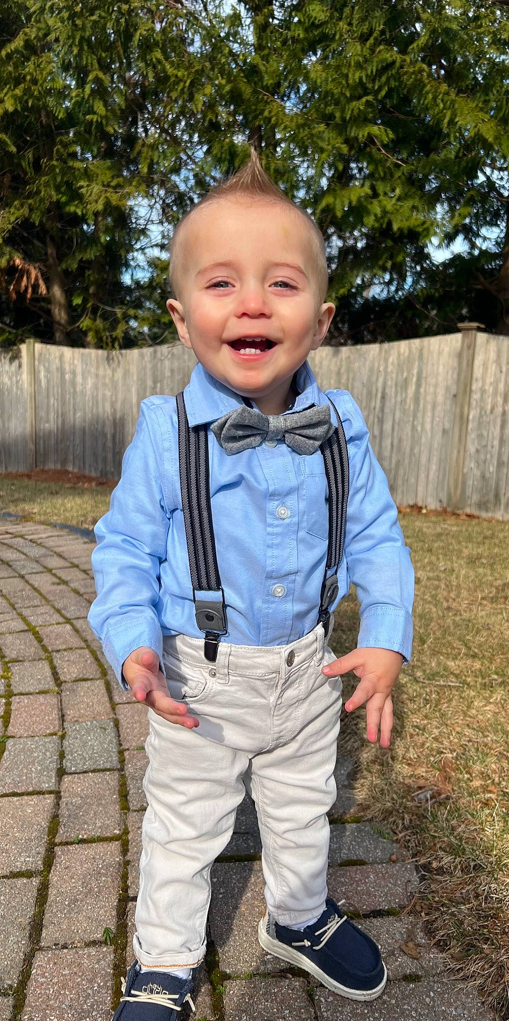 Jaxon joined the competition — help win amazing prizes! baby_toddler_clothing, denim, dress_shirt, electric_blue, eye, face, formal_wear, fun, grass, happy, head, leisure, people_in_nature, person, plant, sky, sleeve, smile, t_shirt, toddler