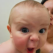 Caio joined the competition — help win amazing prizes! baby, child, face, expression, surprised, wide_eyes, skin, person, infant, closeup, head, mouth_open, human, adult, parent, indoor, curious, young, portrait, emotion