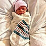 newborn, baby, sleeping, wrapped, blanket, hat, beanie, striped, hospital, bed, white, soft, peaceful, infant, cute, portrait, child, resting, cozy, swaddled