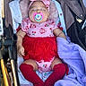 Eliana joined the competition — help win amazing prizes! baby, infant, sleeping, stroller, pacifier, headband, bow, pink_clothing, red_skirt, blanket, purple_blanket, portrait, closeup, indoors, seated, infant_carriage, cherry_pattern, textile, peaceful, child