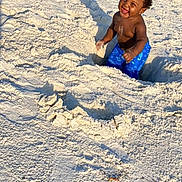 Nycere is registered to the contest to win money with this photo: toddler, child, baby, smiling, laughing, beach, sand, outdoor, summer, sunlight, shadow, swimwear, blue_shorts, sitting, playing, portrait, happy, nature, seaside, photography