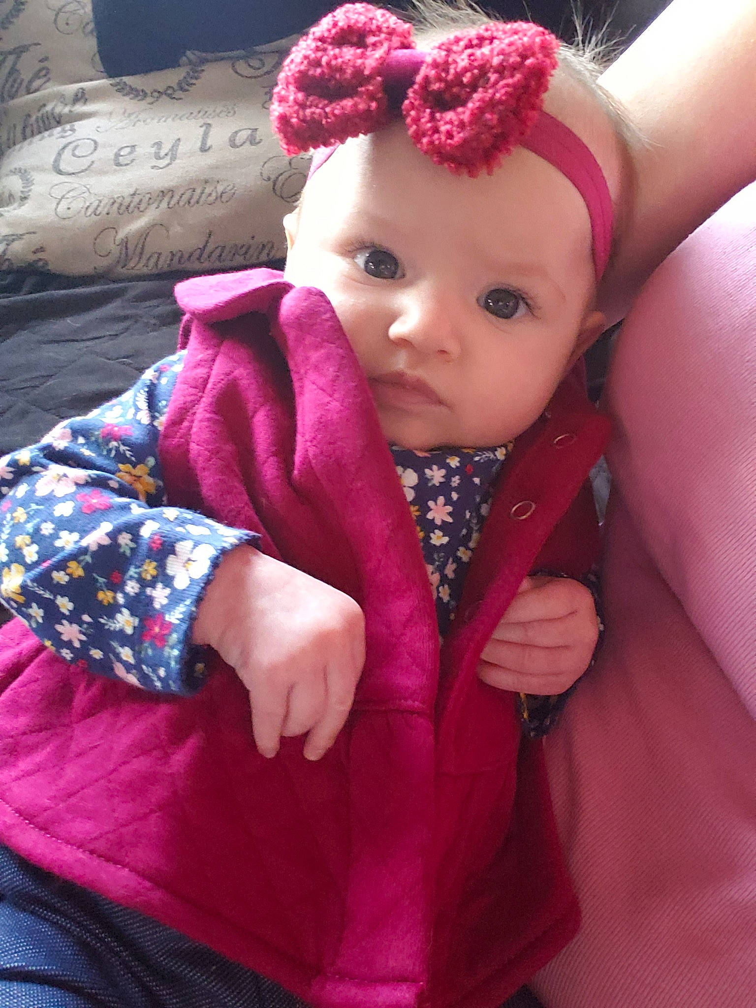 Kailey joined the competition — help win amazing prizes! cheek, child, doll, hair_accessory, headgear, headwear, knitting, magenta, person, pink, toddler, toy