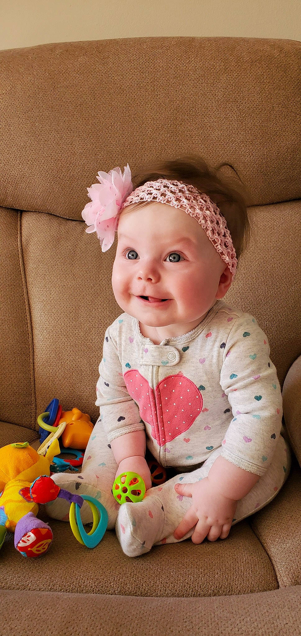 Veronica joined the competition — help win amazing prizes! baby, baby_toddler_clothing, cheek, child, fashion_accessory, hair_accessory, headband, headgear, headwear, person, pink, play, skin, toddler