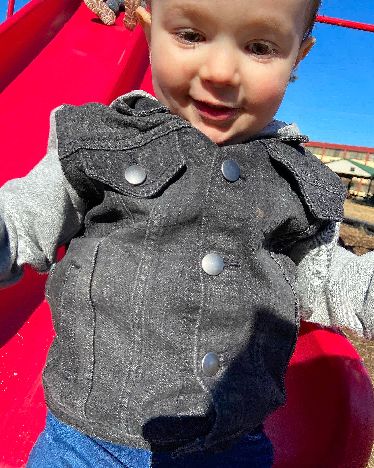 Branson is registered to the contest to win money with this photo: baby_toddler_clothing, beauty, blue, chin, collar, cool, denim, eye, gesture, happy, headwear, jeans, joy, lip, outerwear, pattern, person, skin, sleeve, smile