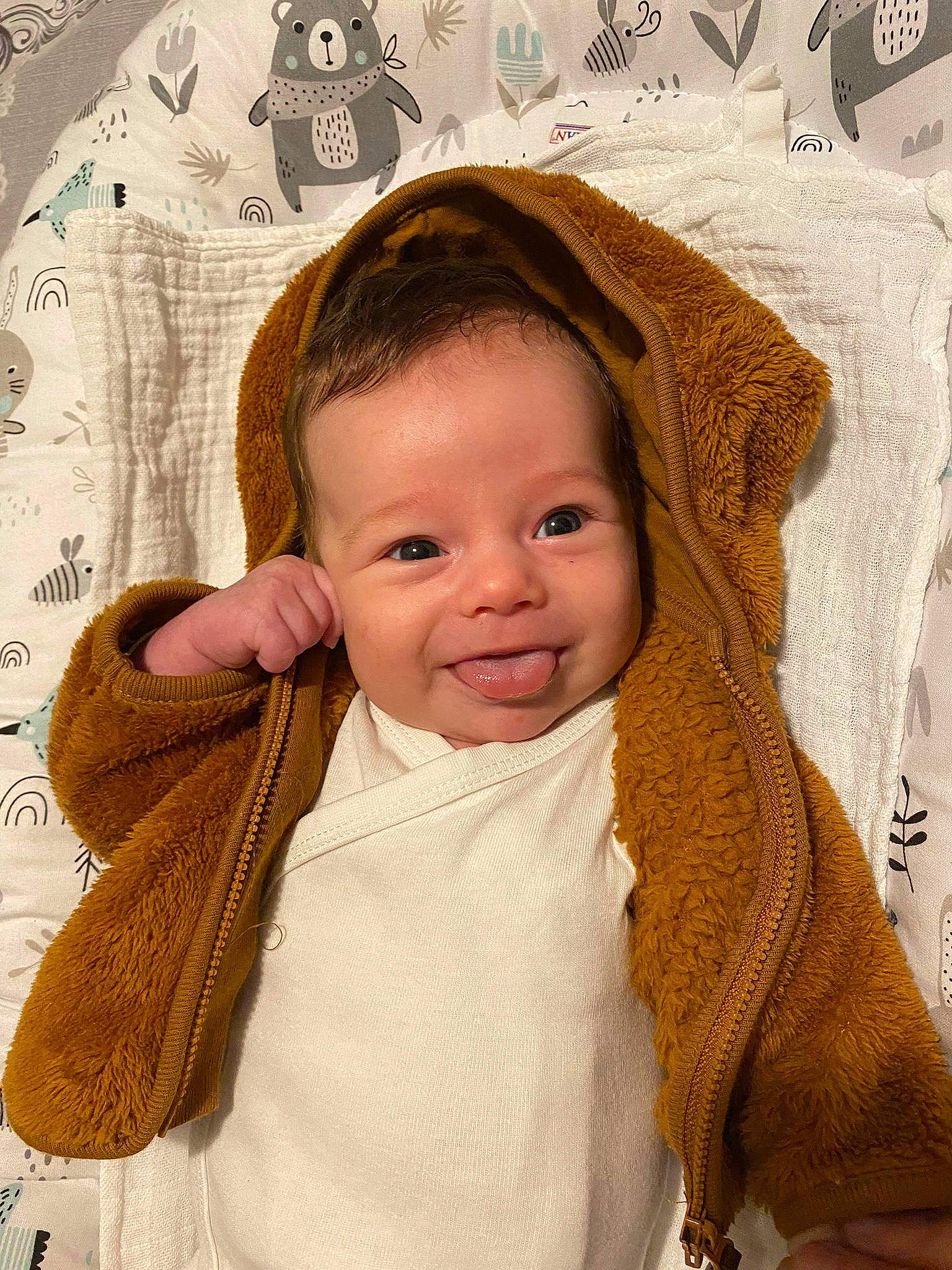 Roméo a rejoint le concours — aidez-le/la à gagner de superbes lots ! baby, baby_toddler_clothing, beige, cheek, child, eyebrow, eyelash, fur, happy, iris, joy, linens, lip, person, product, skin, sleeve, smile, textile, toddler